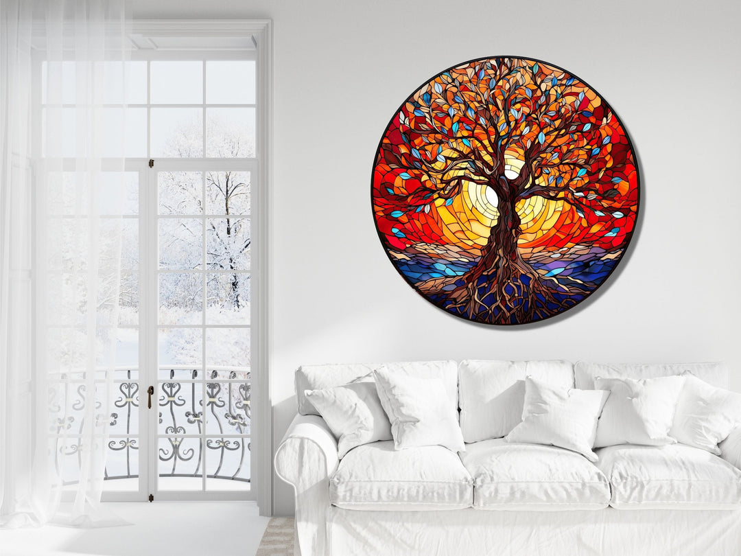 Tree of Life Stained Glass Pattern Wall Art Window-Wall Painting Decor Round