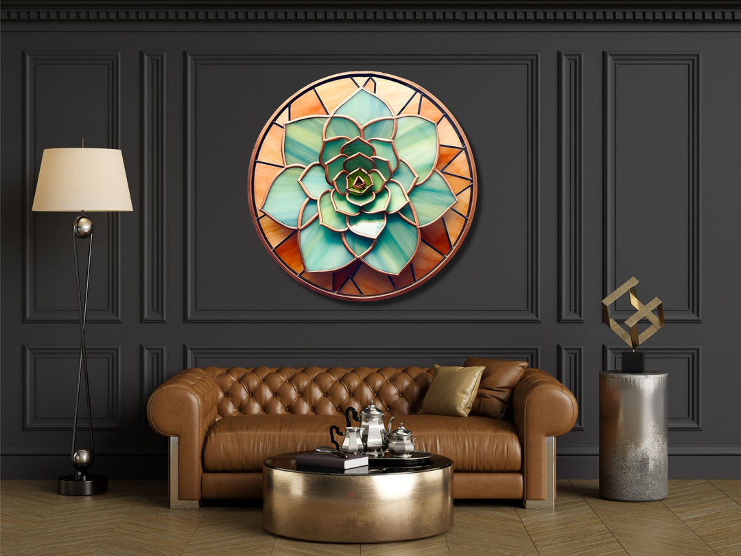 Stained Glass Lotus Flower Pattern Wall Art Decor-Glass Printing Wall Painting Round