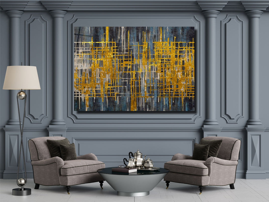 Abstract Gold Glass Printing Wall Art - Glass Wall Decor