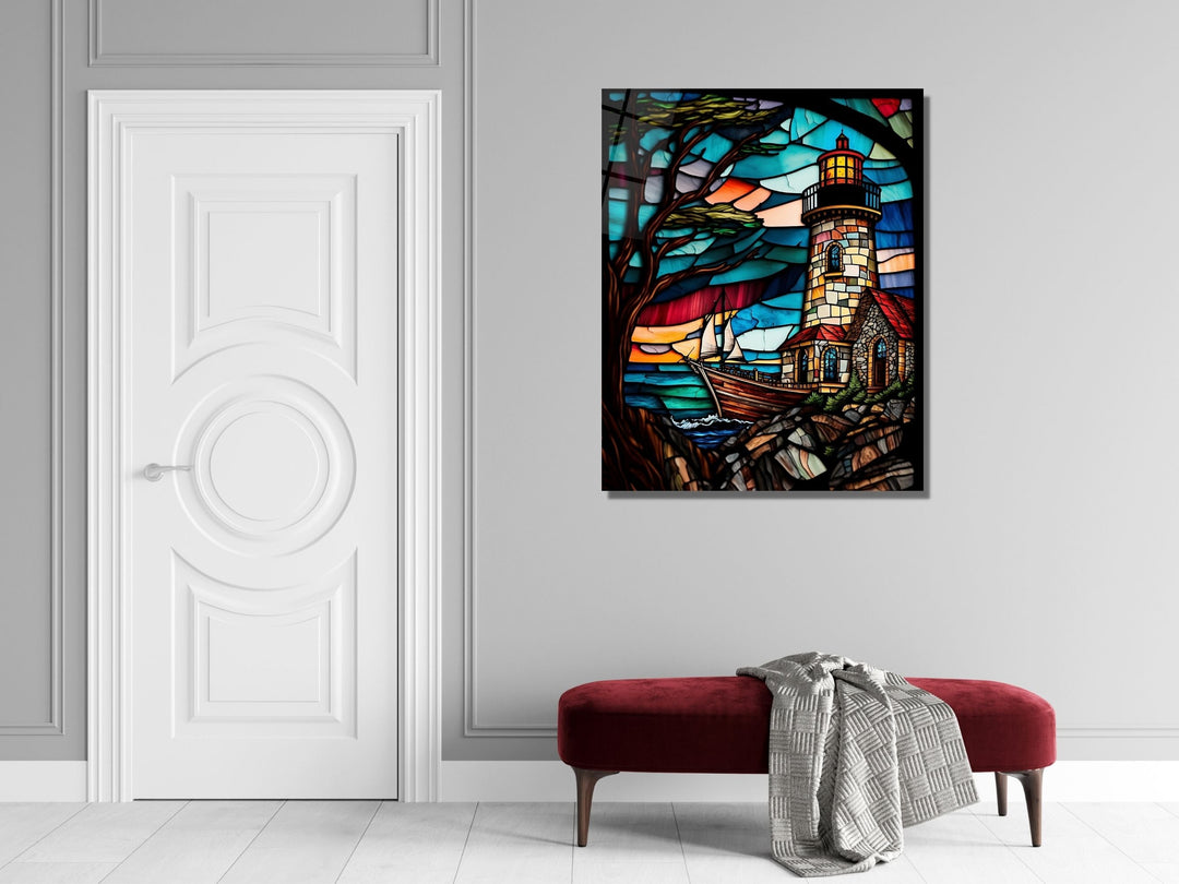 Stained Glass Light House Pattern Wall Art Window-Wall Painting Decor