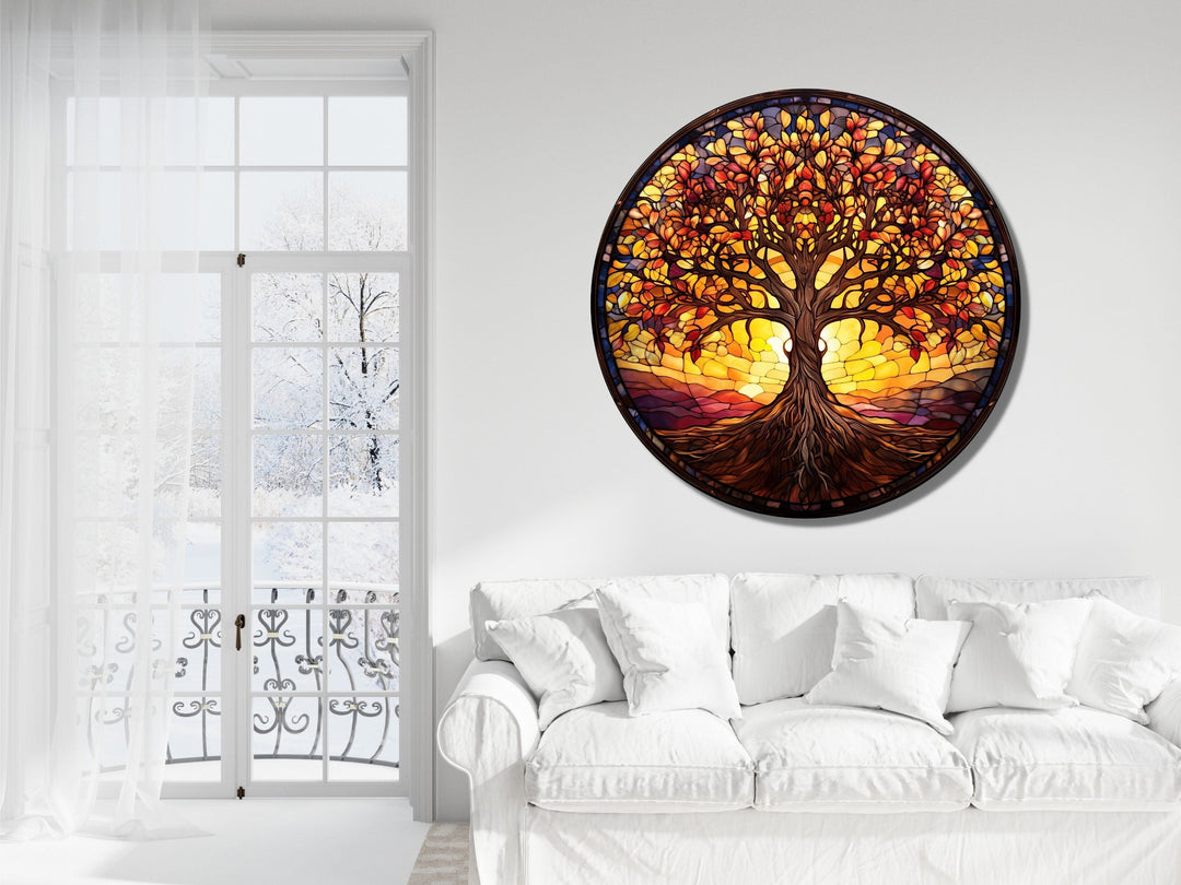 Tree of Life Stained Glass Pattern Wall Art Window-Wall Painting Decor Round