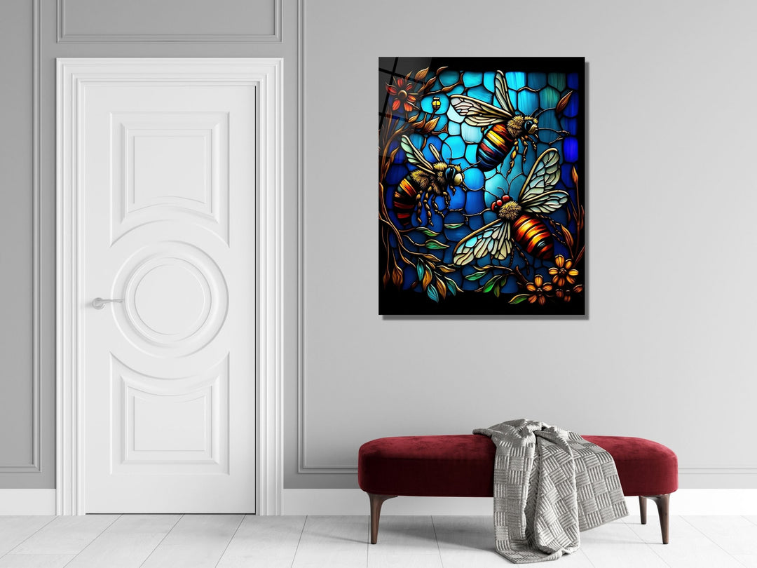 Stained Glass Bee Pattern Wall Art Window-Wall Painting Decor