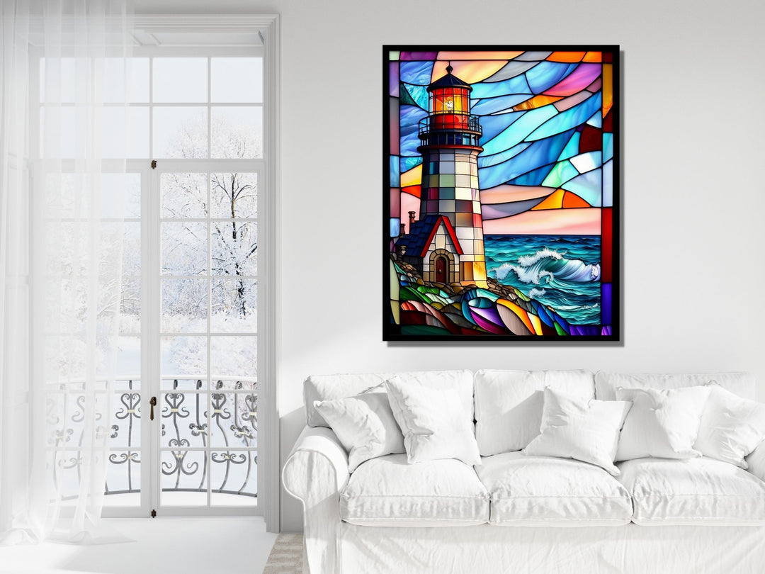 Lighthouse Stained Glass Pattern Wall Art - Home&Office Glass Printing Wall Decor