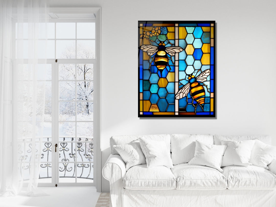 Stained Glass Bee Pattern Wall Art Window-Wall Painting Decor