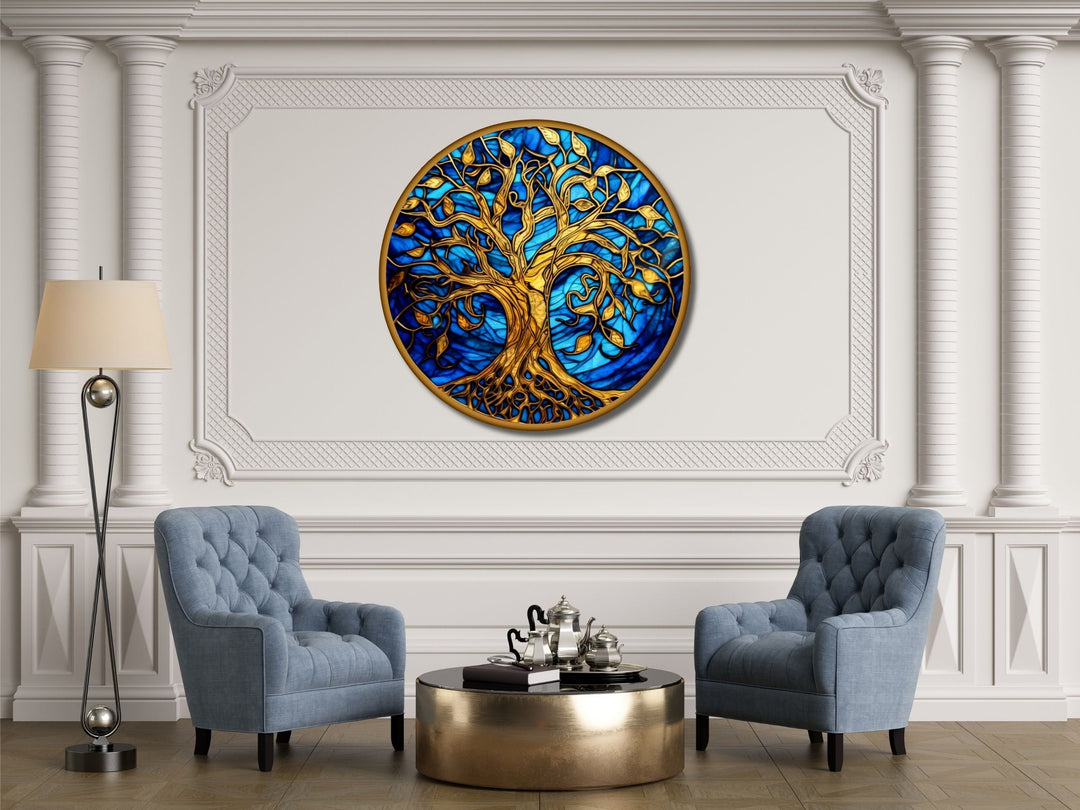 Tree of Life Stained Glass Pattern Wall Art Window-Wall Painting Decor Round