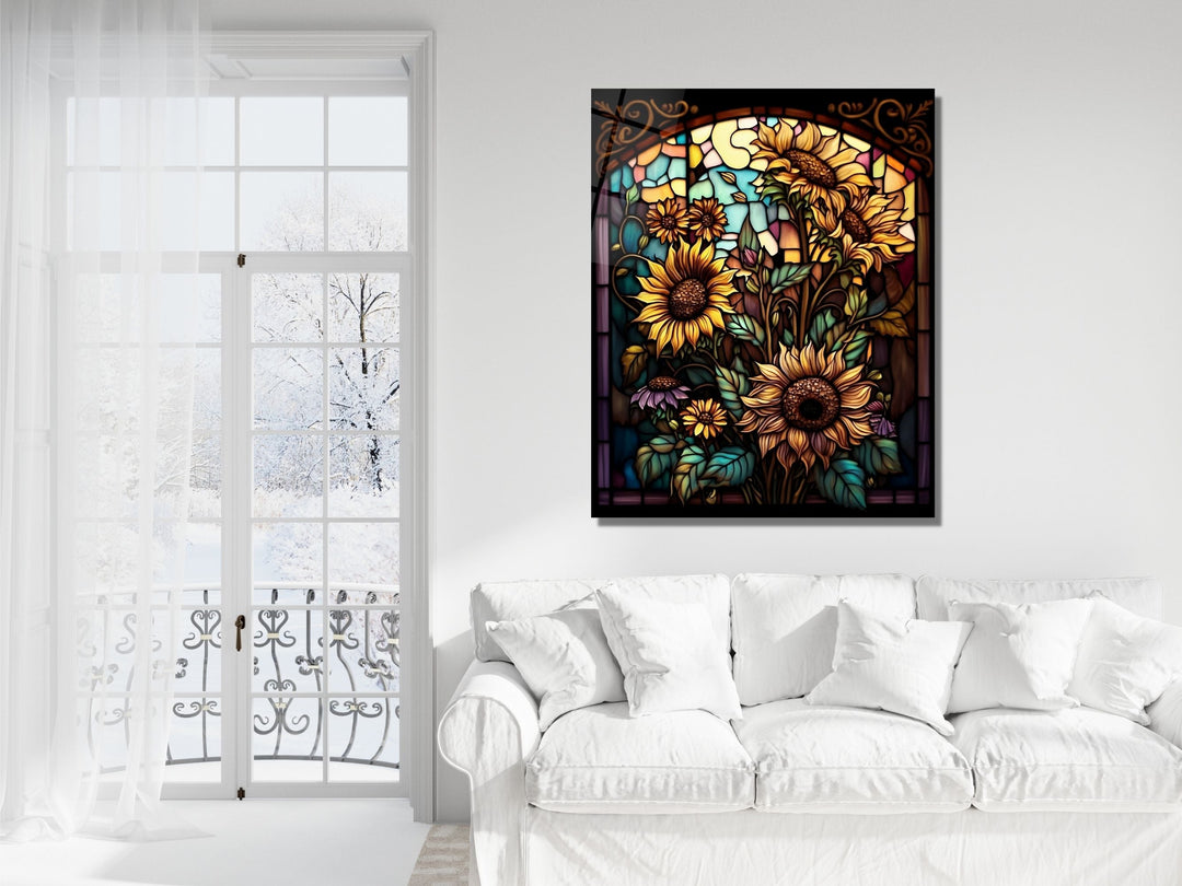 Stained Glass Sunflower Pattern Wall Art Window-Wall Painting Decor