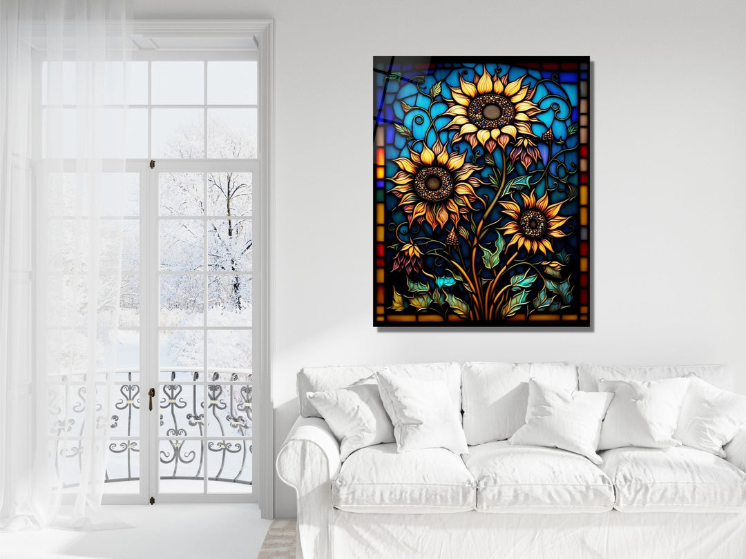 Stained Glass Sunflower Pattern Wall Art Window-Wall Painting Decor