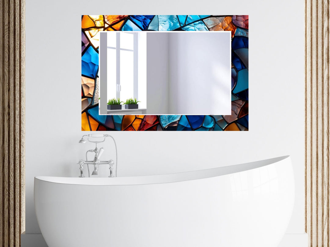 Abstract Stained Glass Pattern Wall Mirror-Home Office Wall Decoration