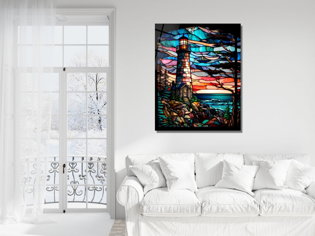 Stained Glass Light House Pattern Wall Art Window-Wall Painting Decor