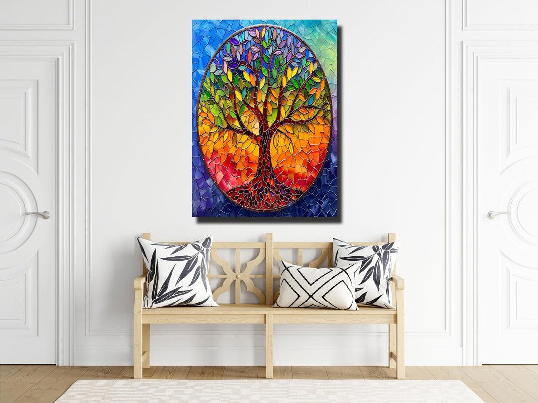 Stained Glass Tree of Life Pattern Wall Art Decor-Home&Office Glass Printing Wall Painting