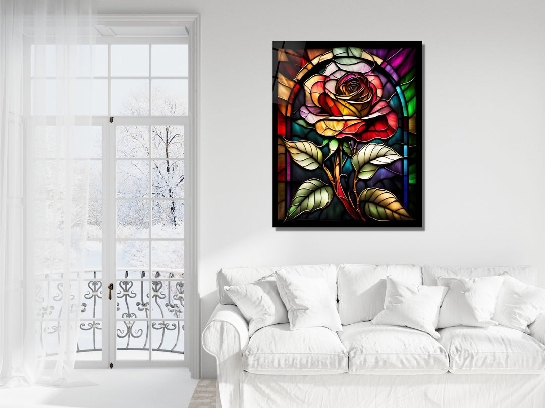 Stained Glass Rose Pattern Wall Art Window-Wall Painting Decor