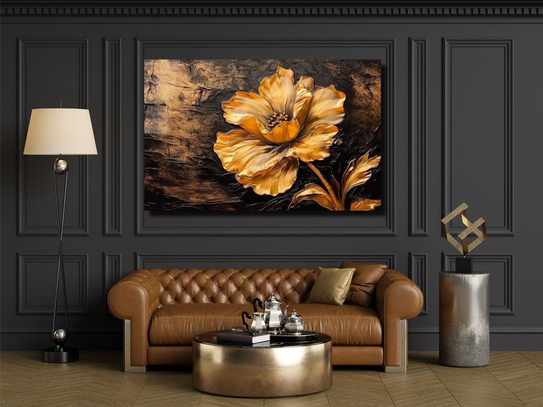 Gold Flower Glass Printing Wall Art - Glass Wall Decor