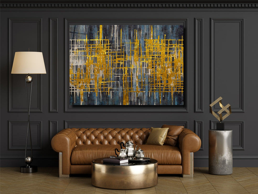 Abstract Gold Glass Printing Wall Art - Glass Wall Decor