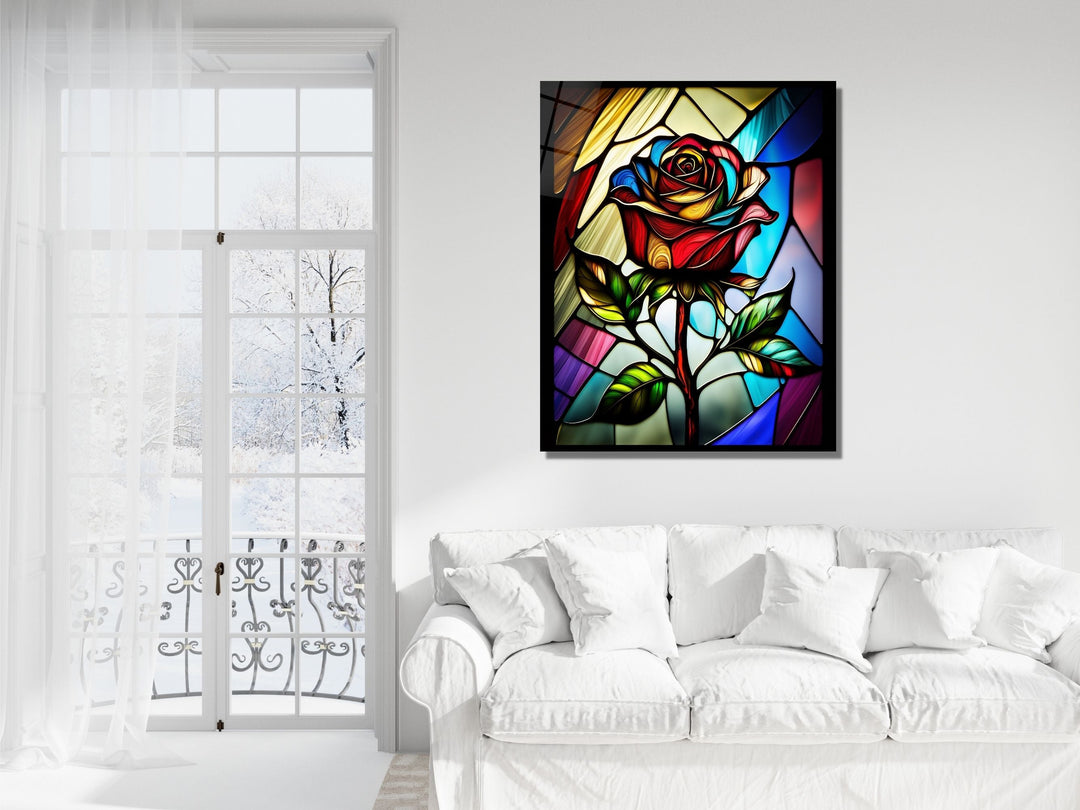 Stained Glass Rose Pattern Wall Art Window-Wall Painting Decor