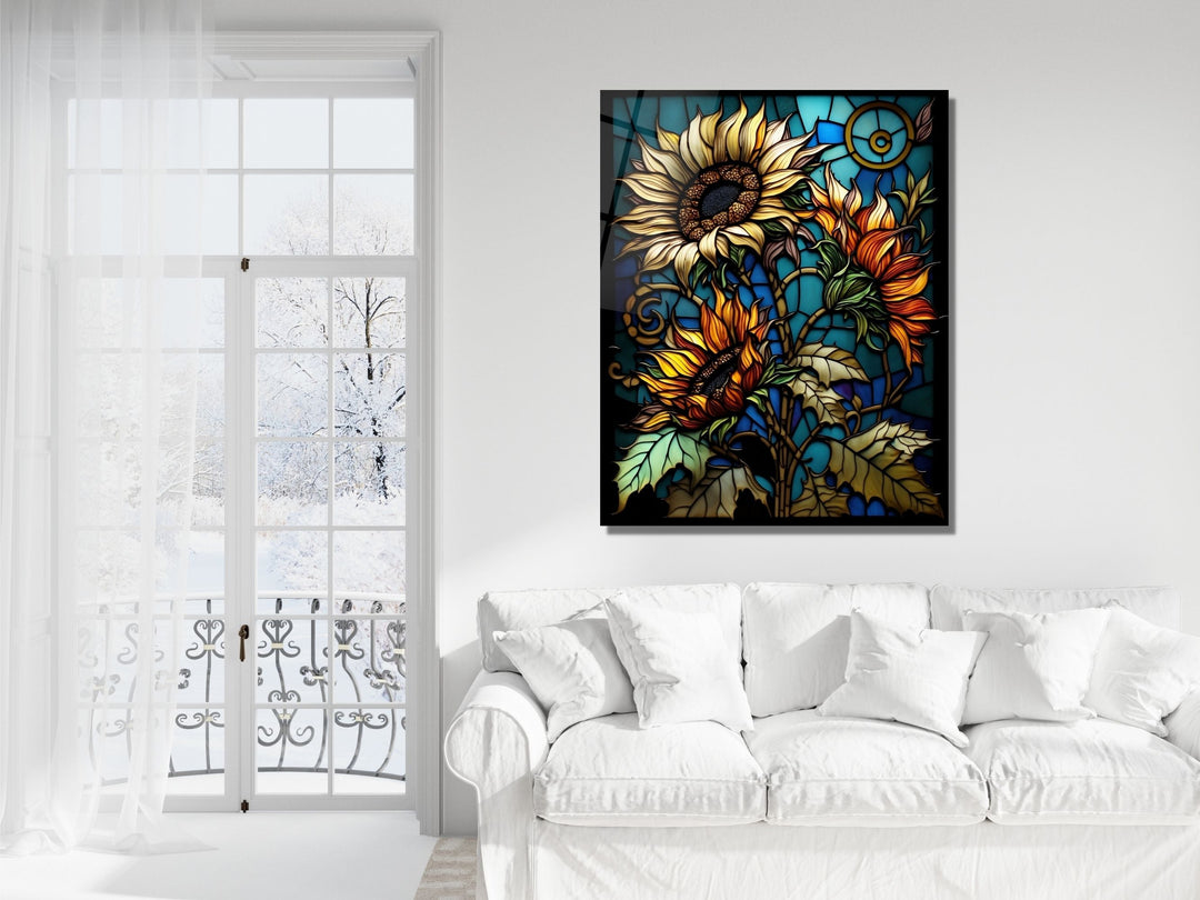 Stained Glass Sunflower Pattern Wall Art Window-Wall Painting Decor