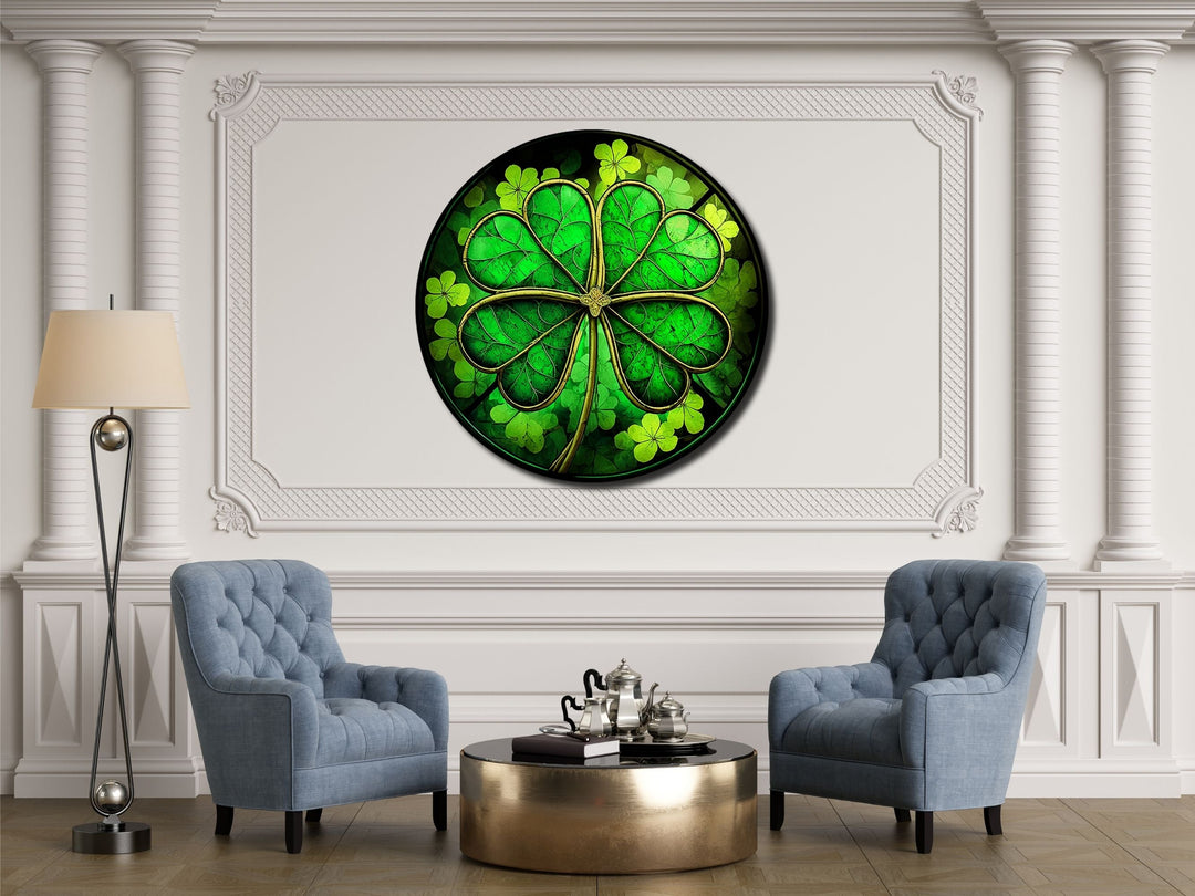 Four-Leaf Clover Pattern Glass Printing Wall Art-Wall Painting Decor