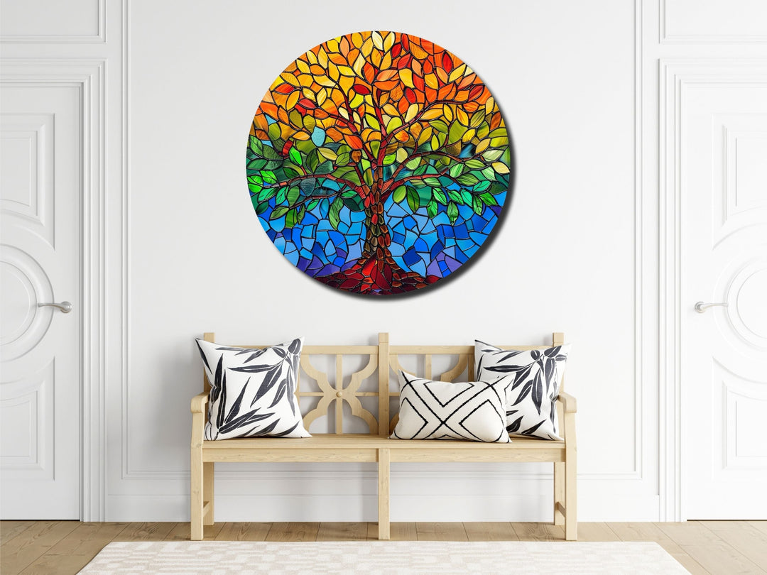 Stained Glass Tree Of Life Pattern Wall Art Decor-Home&Office Glass Printing Wall Painting