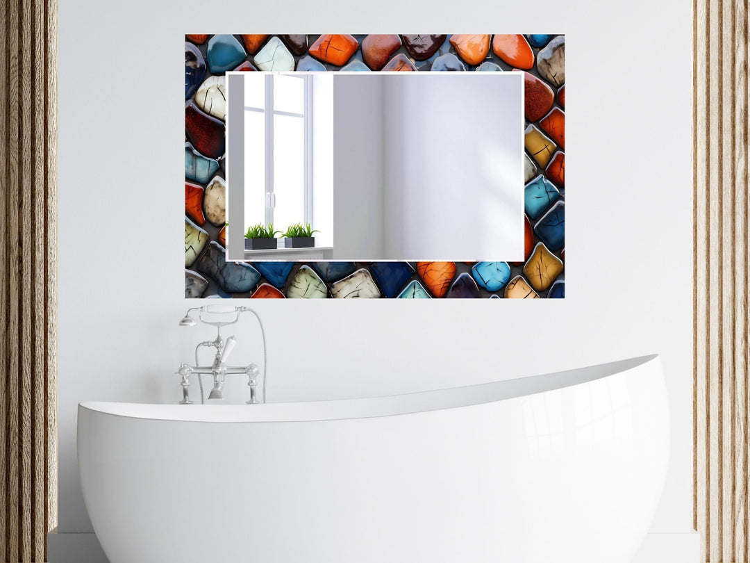 Abstract Colorful Stone Design Wall Mirror Decoration