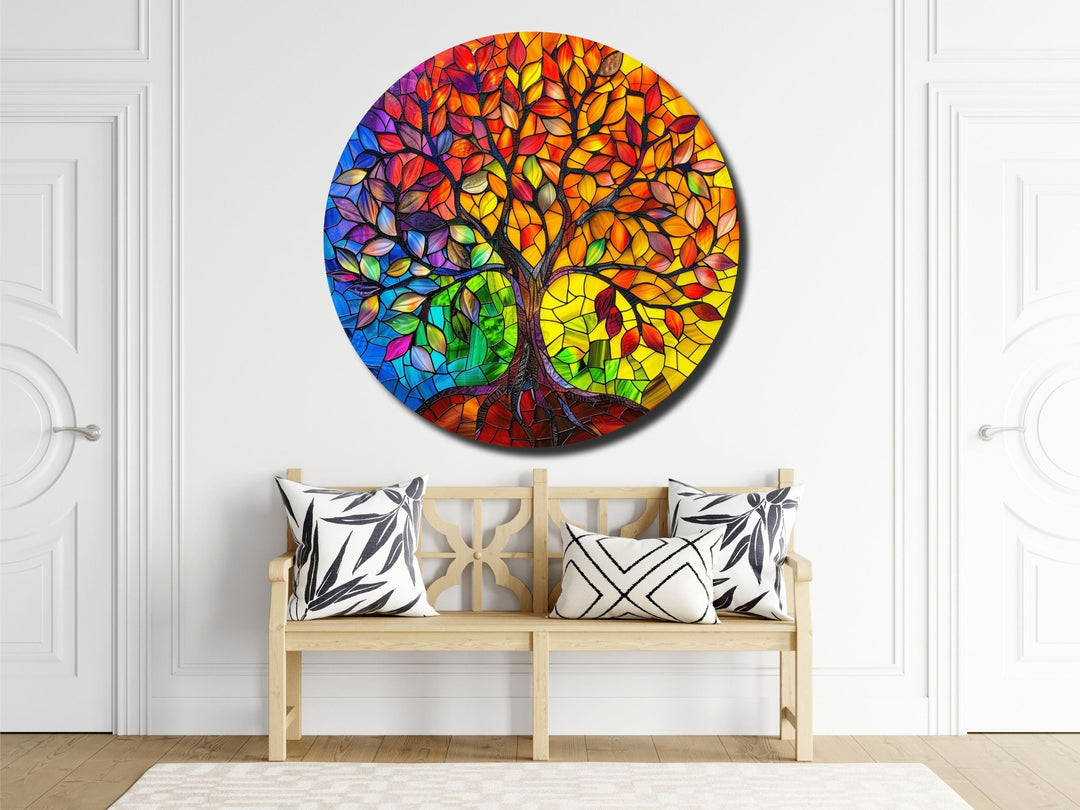 Stained Glass Tree Of Life Pattern Wall Art Decor-Home&Office Glass Printing Wall Painting