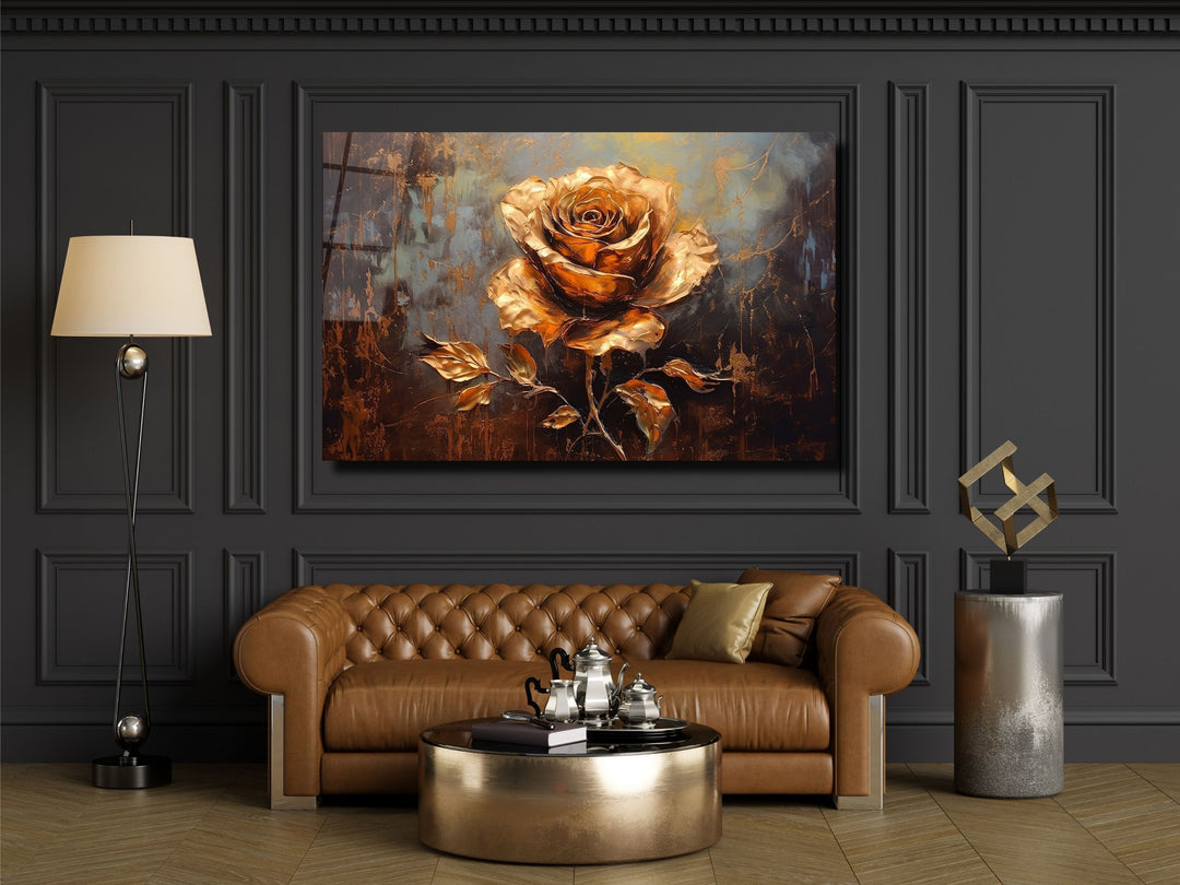 Gold Flower Glass Printing Wall Art - Glass Wall Decor