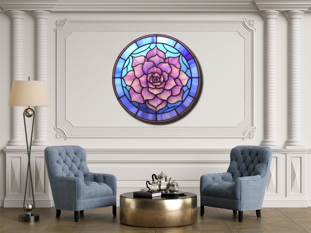 Stained Glass Lotus Flower Pattern Wall Art Decor-Glass Printing Wall Painting Round