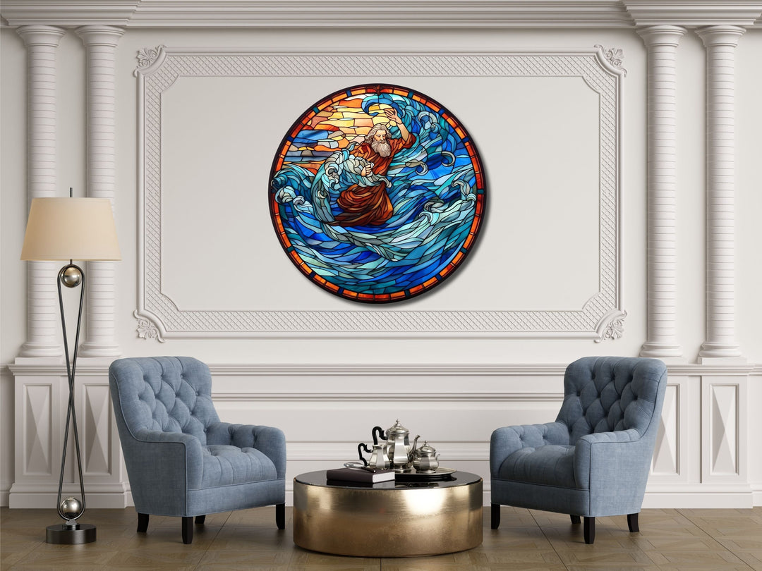 Stained Glass Ocean Wave Pattern Wall Art Window-Wall Painting Decor