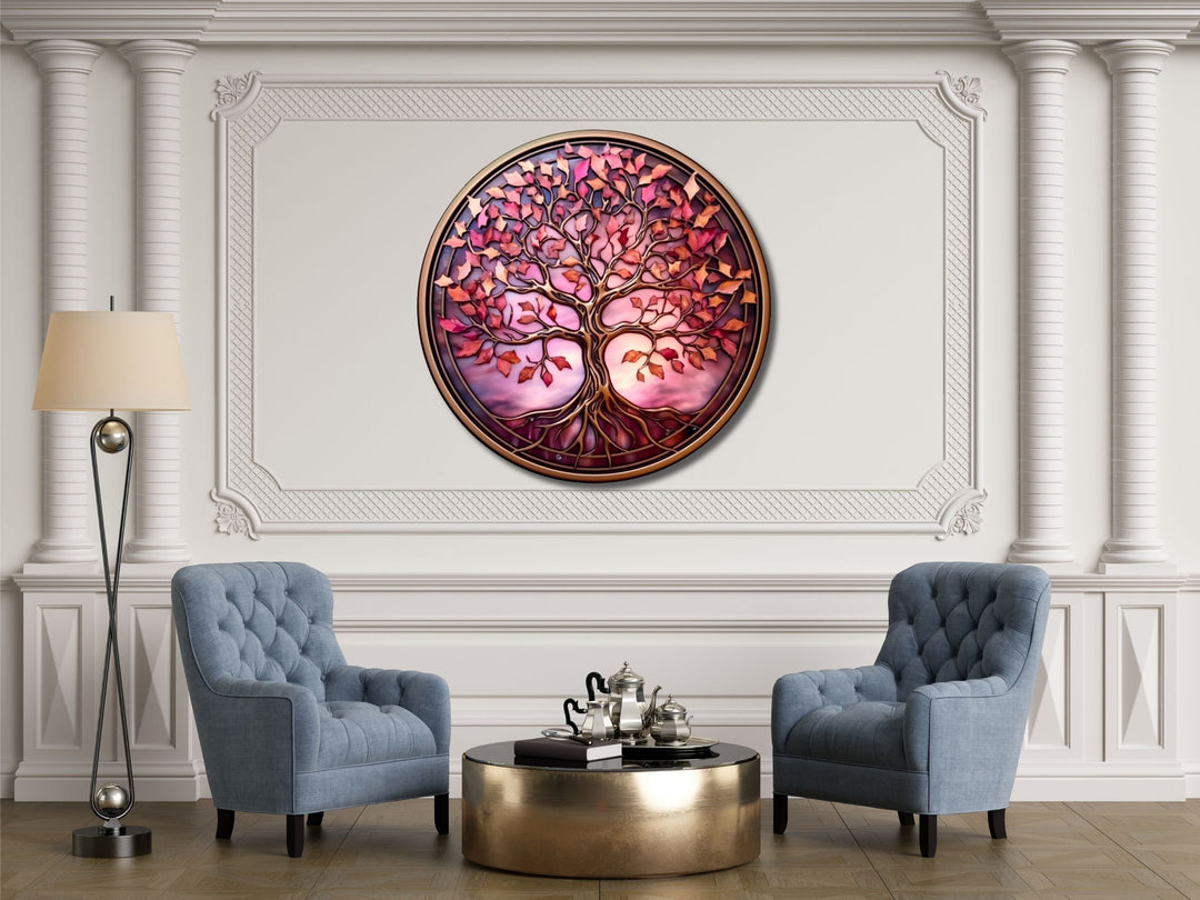 Tree of Life Stained Glass Pattern Wall Art Window-Wall Painting Decor Round