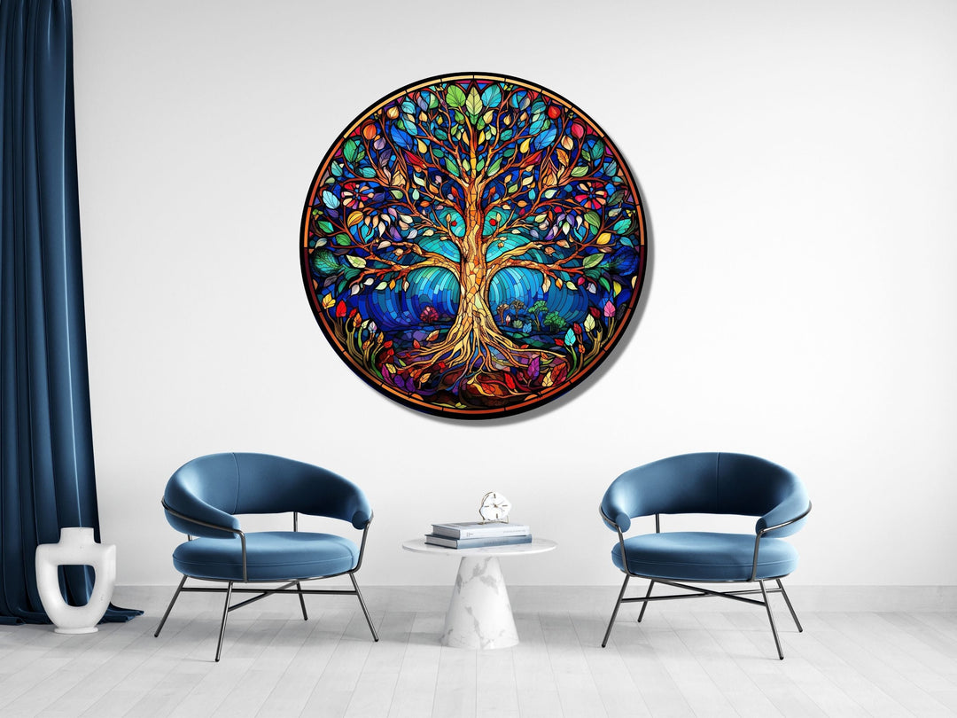 Tree of Life Stained Glass Pattern Wall Art Window-Wall Painting Decor Round