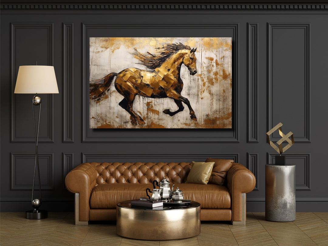 Gold Horse Glass Printing Wall Art - Glass Wall Decor