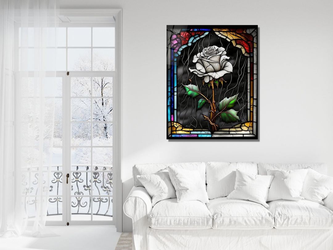 Stained Glass Rose Pattern Wall Art Window-Wall Painting Decor