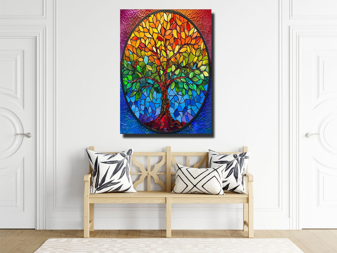 Stained Glass Tree Of Life Pattern Wall Art Decor-Home&Office Glass Printing Wall Painting