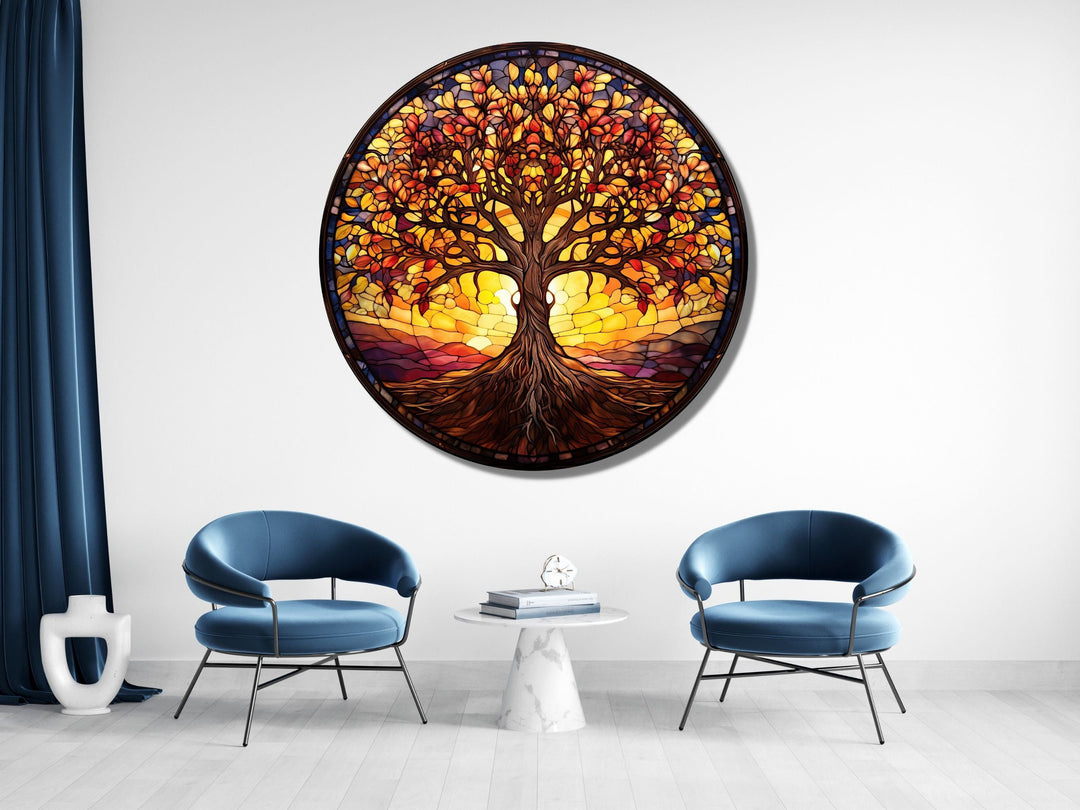 Tree of Life Stained Glass Pattern Wall Art Window-Wall Painting Decor Round