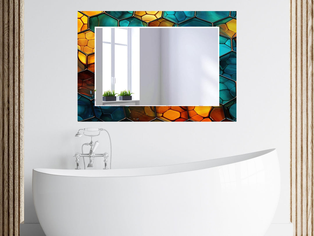 Abstract Stained Glass Pattern Wall Mirror-Home Office Wall Decoration