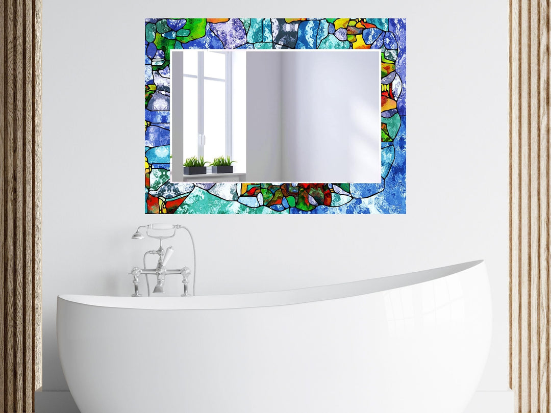 Abstract Stained Glass Pattern Wall Mirror-Home Office Wall Decoration