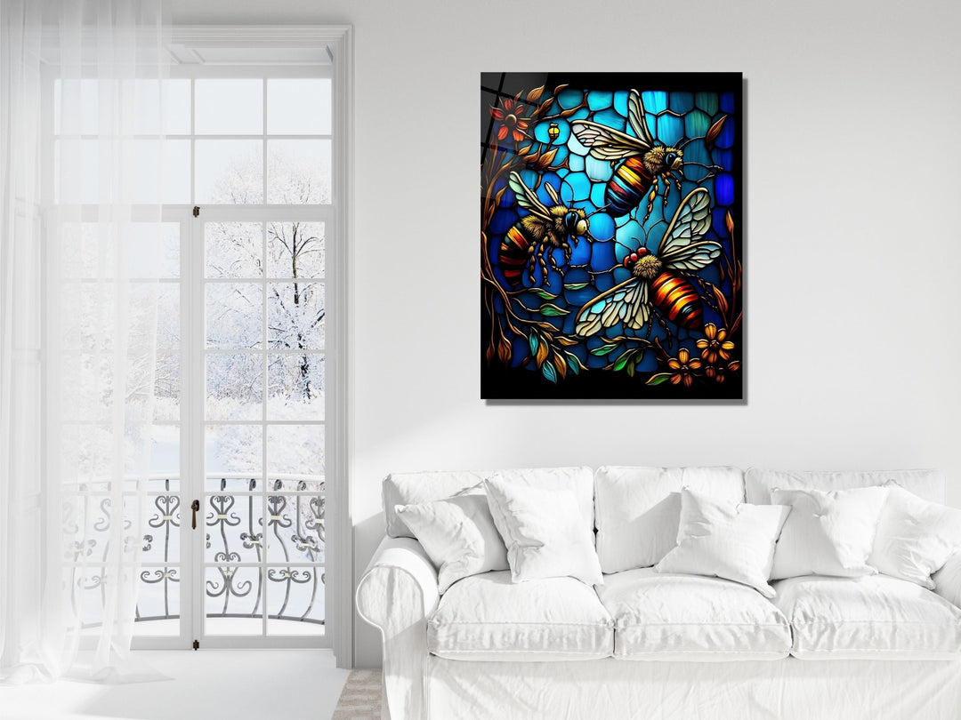 Stained Glass Bee Pattern Wall Art Window-Wall Painting Decor