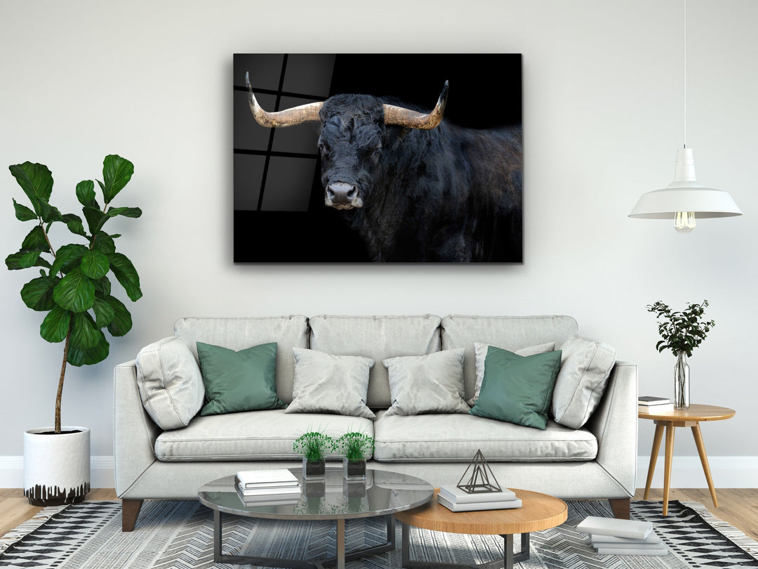 Bull Glass Printing Wall Art-Home Office Wall Painting Decoration