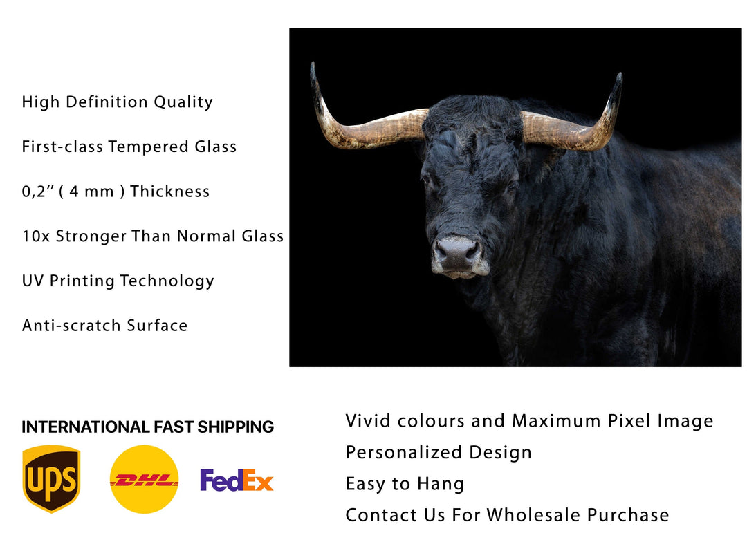 Bull Glass Printing Wall Art-Home Office Wall Painting Decoration