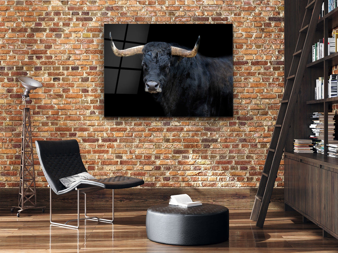 Bull Glass Printing Wall Art-Home Office Wall Painting Decoration