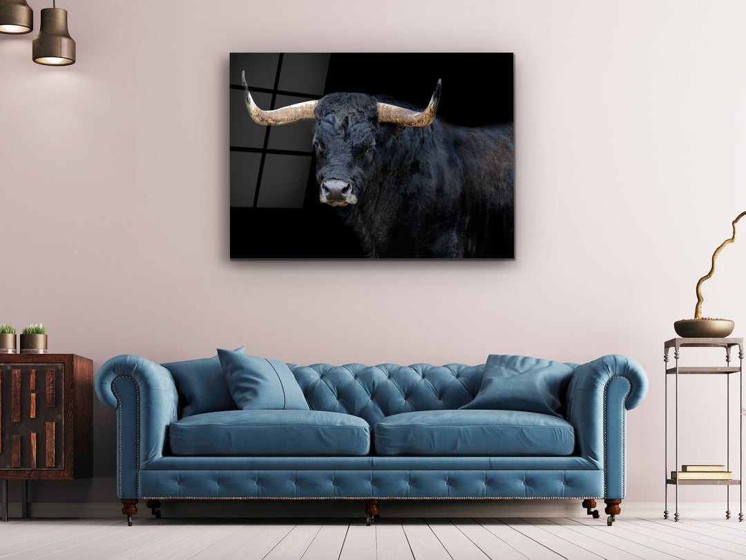 Bull Glass Printing Wall Art-Home Office Wall Painting Decoration