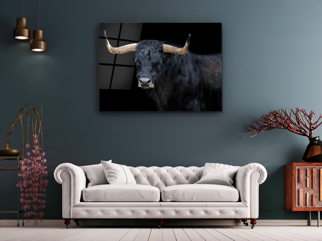 Bull Glass Printing Wall Art-Home Office Wall Painting Decoration