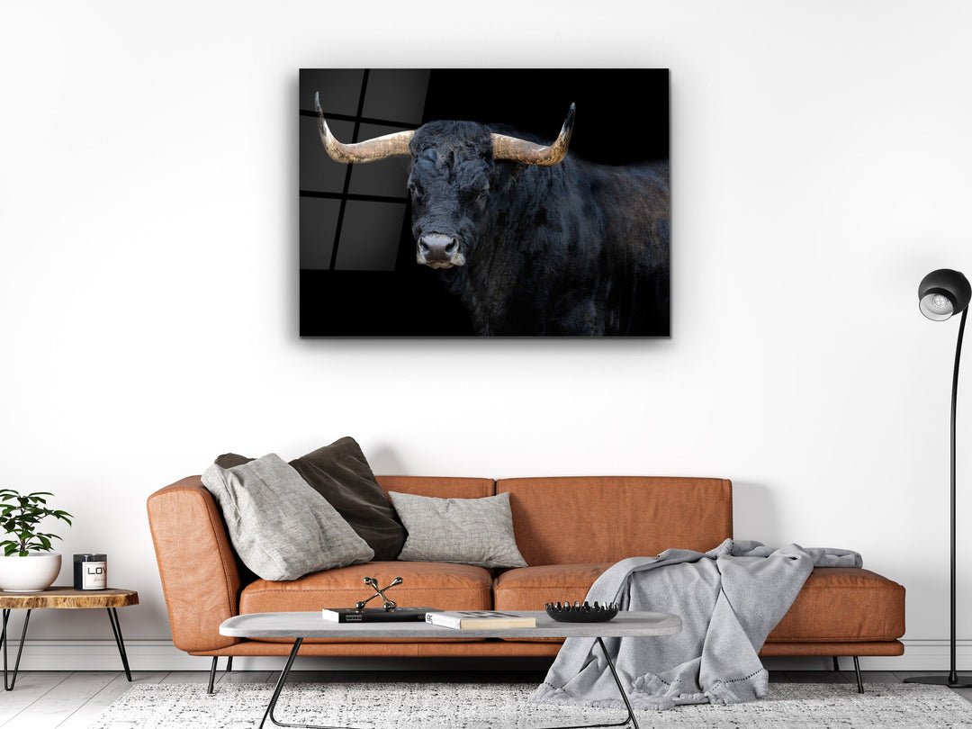 Bull Glass Printing Wall Art-Home Office Wall Painting Decoration