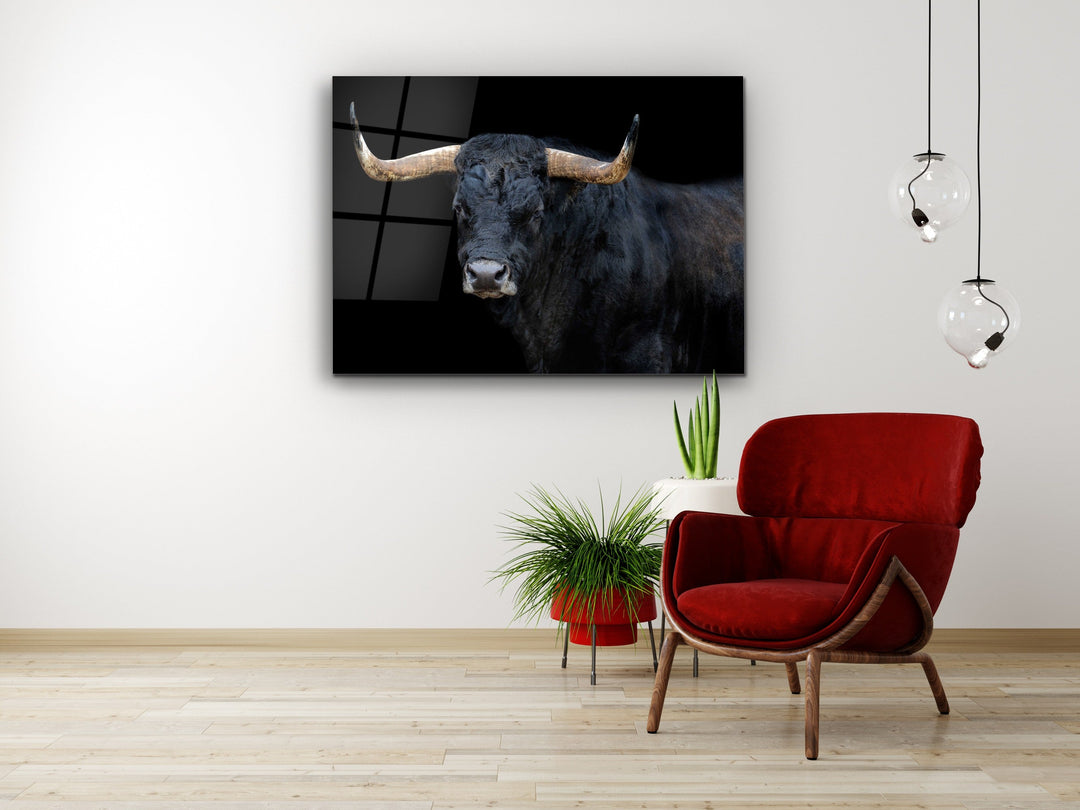 Bull Glass Printing Wall Art-Home Office Wall Painting Decoration