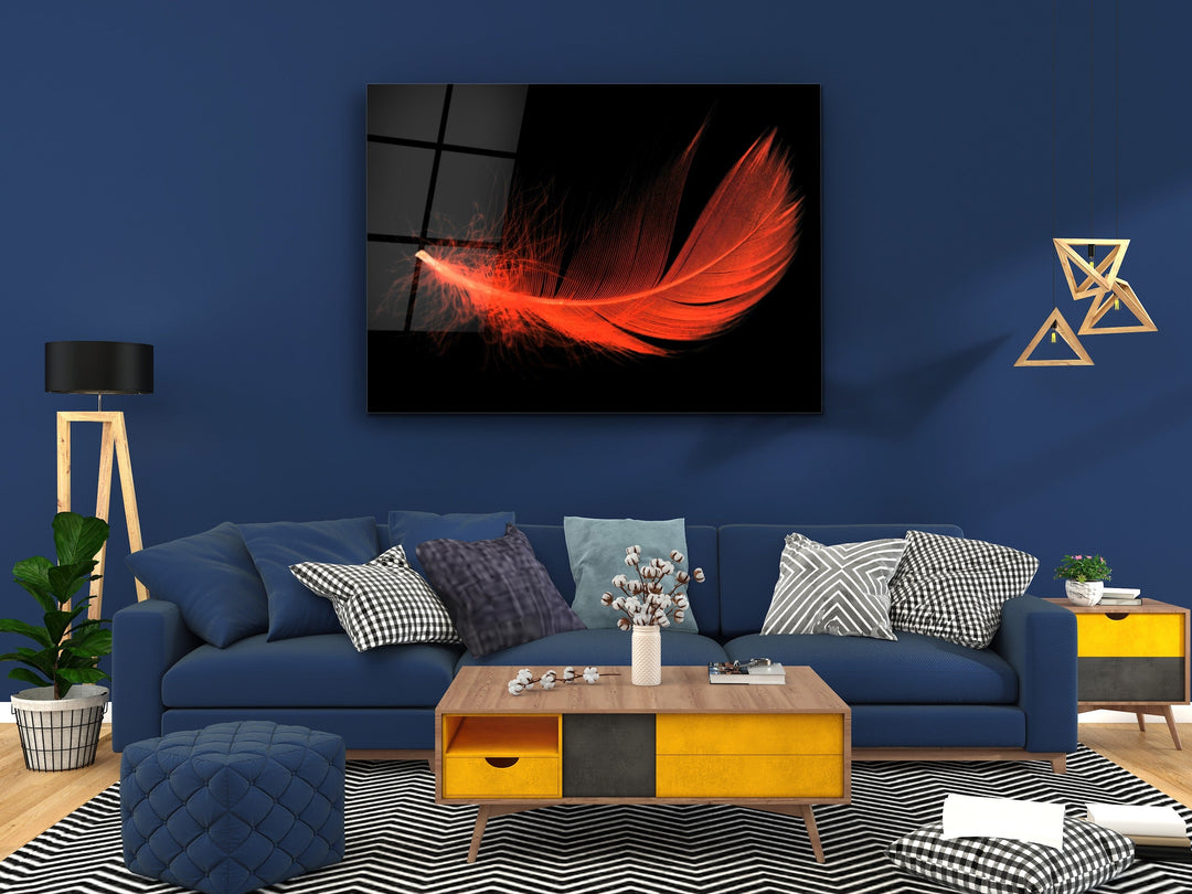 Feather Glass Printing Wall Art-Home Office Wall Painting Decoration