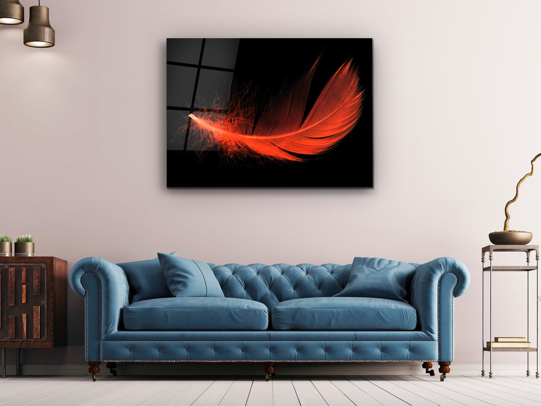 Feather Glass Printing Wall Art-Home Office Wall Painting Decoration