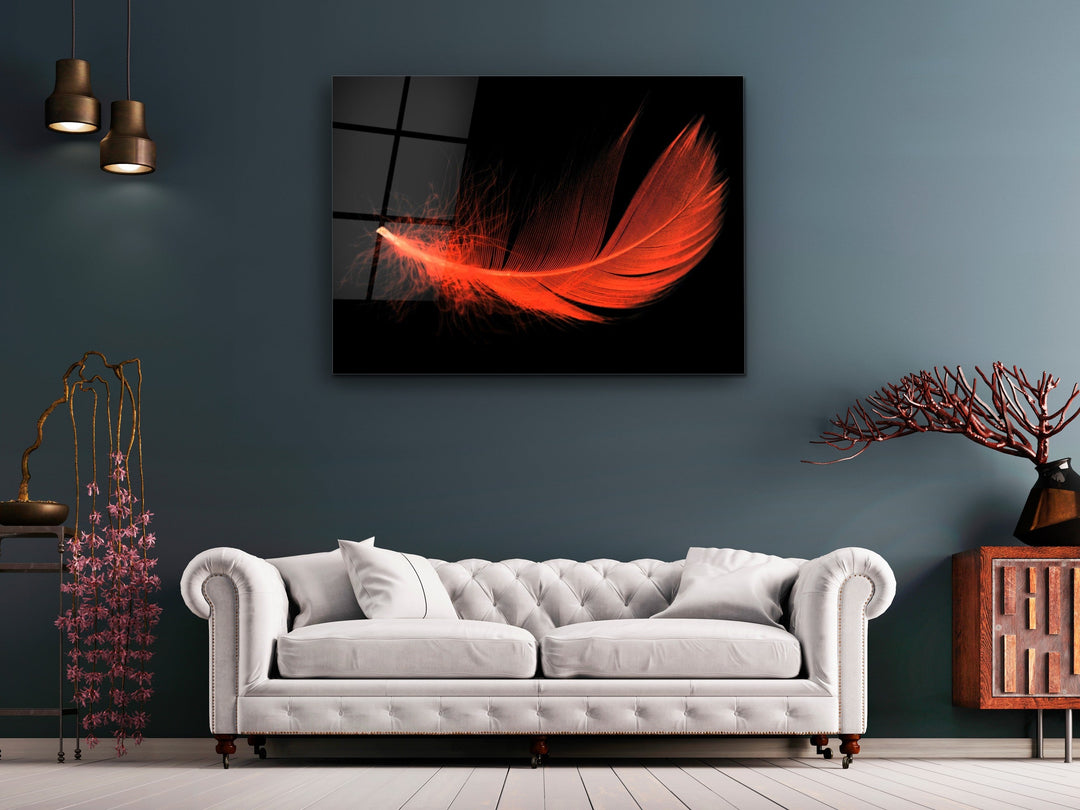 Feather Glass Printing Wall Art-Home Office Wall Painting Decoration