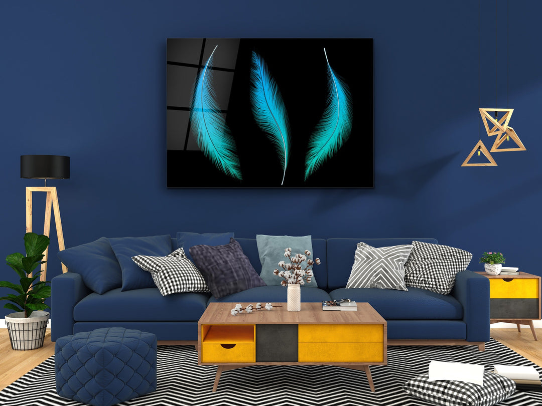 Feather Glass Printing Wall Art-Home Office Wall Painting Decoration