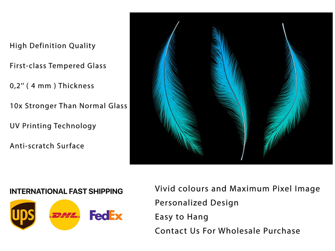 Feather Glass Printing Wall Art-Home Office Wall Painting Decoration