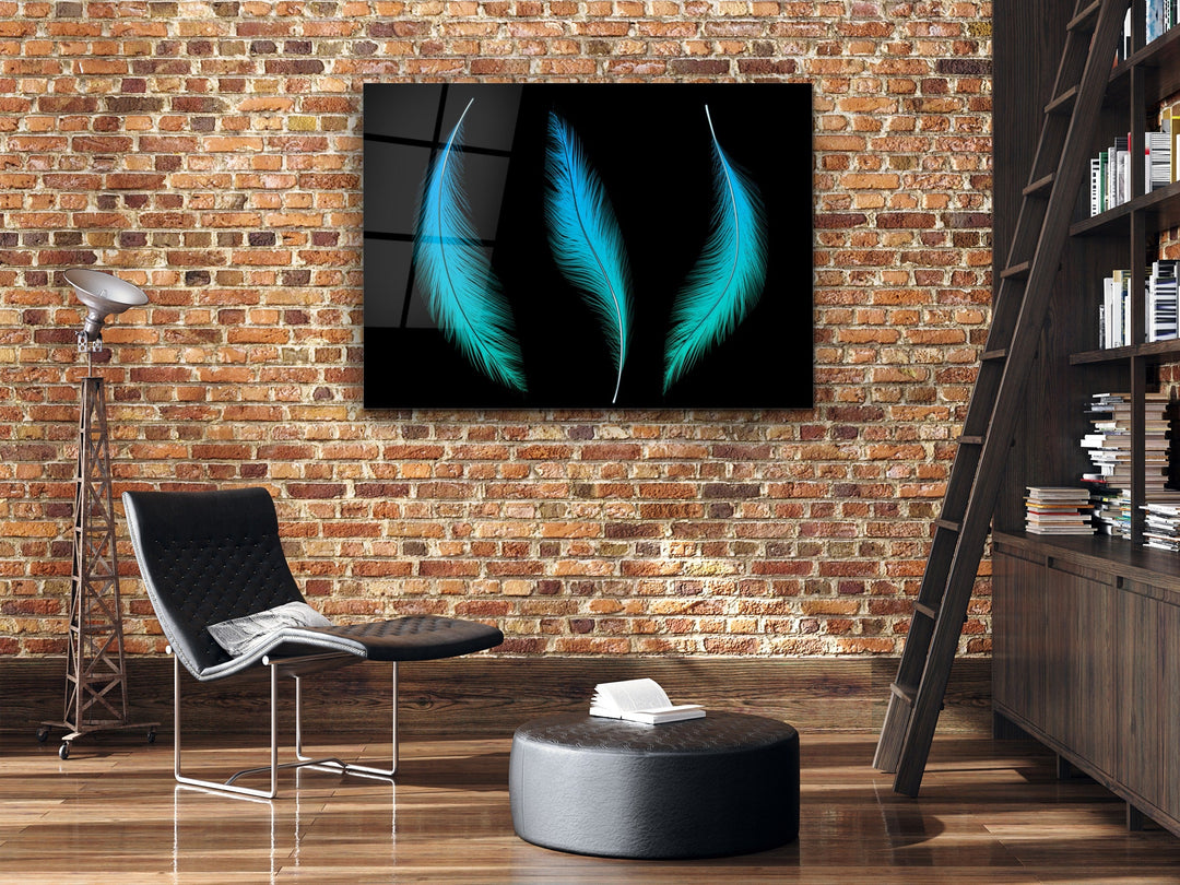 Feather Glass Printing Wall Art-Home Office Wall Painting Decoration