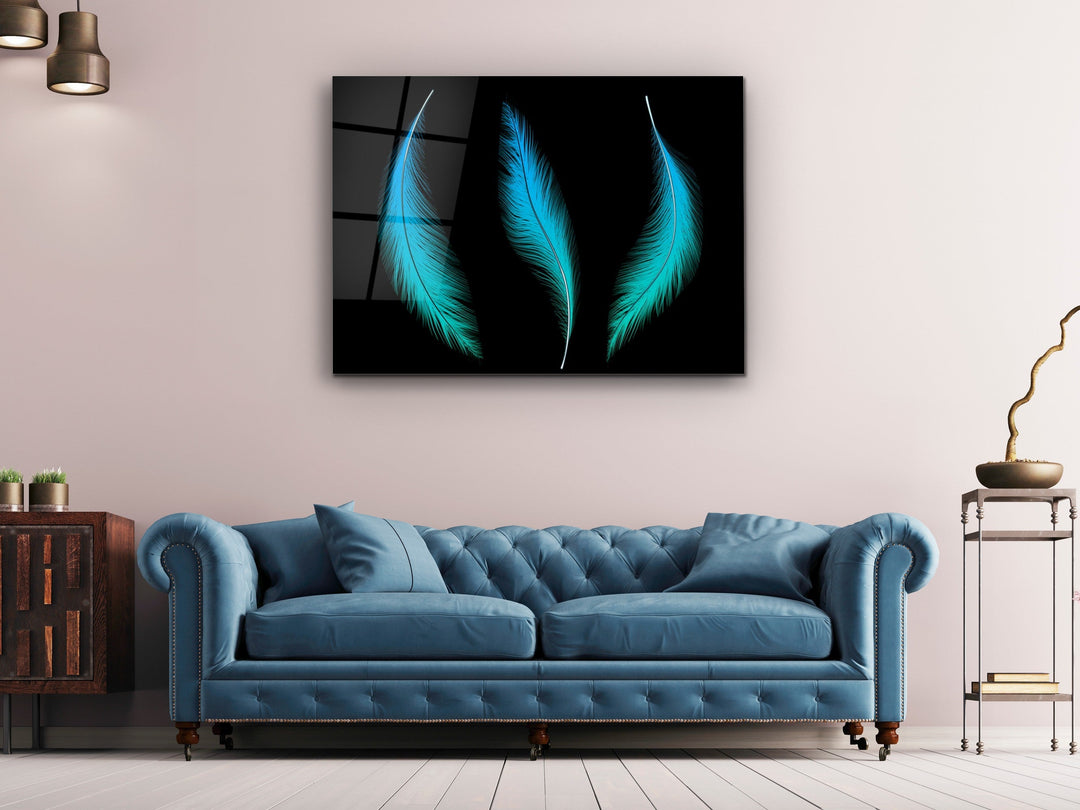 Feather Glass Printing Wall Art-Home Office Wall Painting Decoration