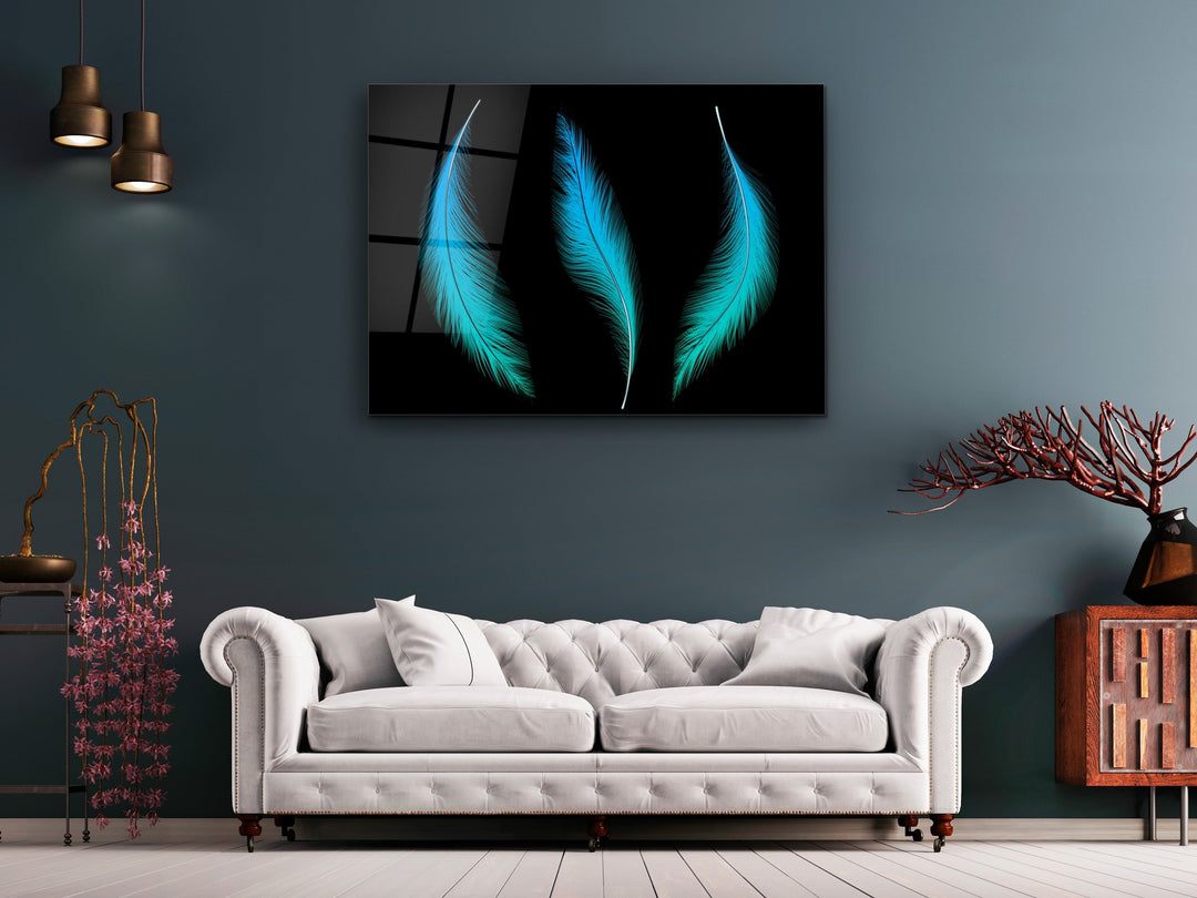 Feather Glass Printing Wall Art-Home Office Wall Painting Decoration